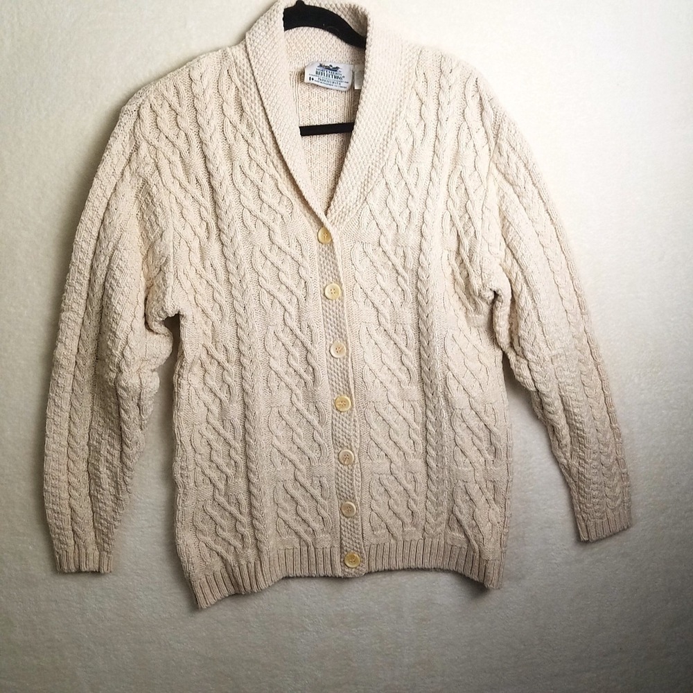 Northern Reflections Cream Cable Knit Shawl‎ Collar Cardigan Sweater S/P cotton